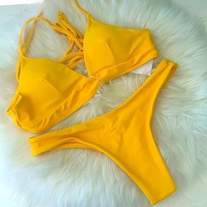 Yellow 2pcs Braided Tie Bikini Set - Small -NWT
